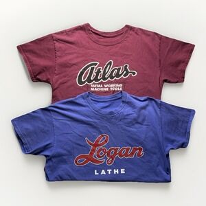 Vintage 90s Atlas Logan Machine Shop T-Shirt Lot Mens L Metalworking Tools Tee